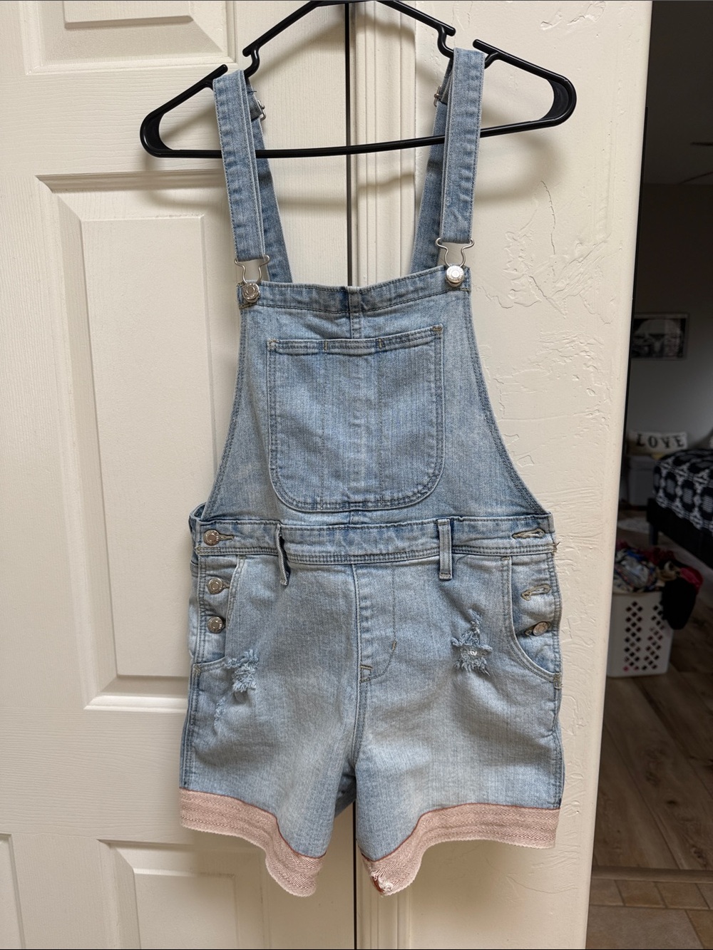 Women's Light Blue Denim Short Overalls